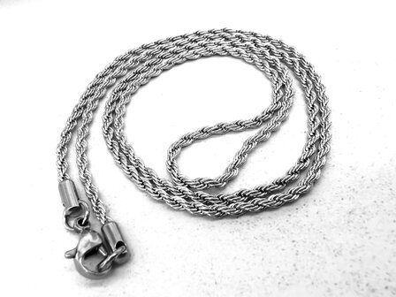 RVS zilverkleurig Twisted koordketting L 55 cm x D 3mm