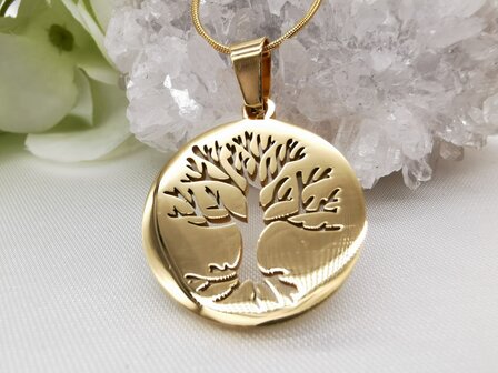 RVS Hanger Levensboom ( Tree of Life ) goudkleurige (25 mm)