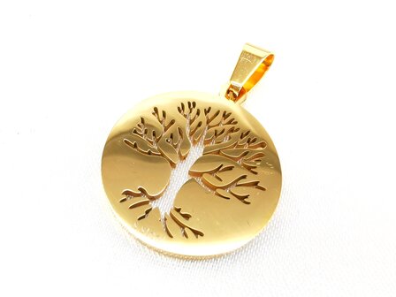 Edelstahl Anh&auml;nger Lebensbaum (Tree of Life) goldfarben (25 mm)