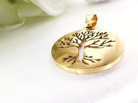 RVS Hanger Levensboom ( Tree of Life ) goudkleurige (25 mm)