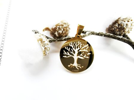 RVS Hanger Levensboom ( Tree of Life ) goudkleurige (25 mm)