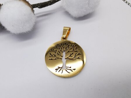 RVS Hanger Levensboom ( Tree of Life ) goudkleurige (25 mm)