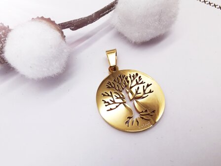 Edelstahl Anh&auml;nger Lebensbaum (Tree of Life) goldfarben (25 mm)