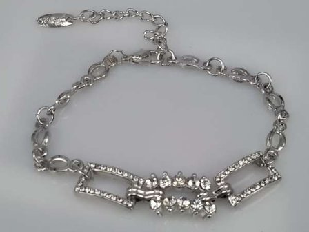 Armband, zilverkleur 3 schakels met kristal en strass