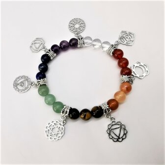 Chakra armband van natuursteen met 7 gebed bedel.