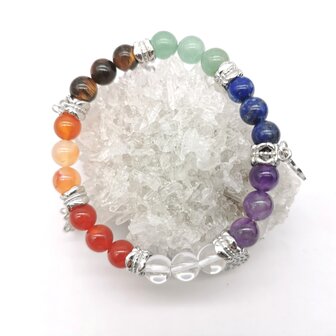 Chakra-Armband aus Naturstein mit 7 Dharmachakra-Anh&auml;ngern.