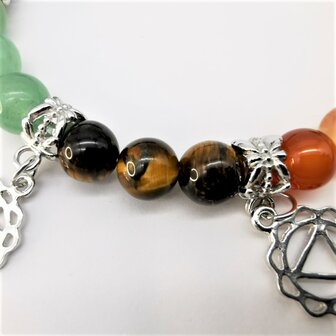 Chakra armband van natuursteen met 7 gebed bedel.