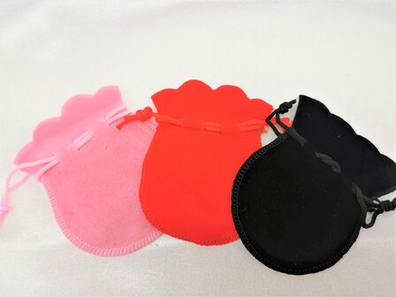 3-farbige miix Velours-Luxus-Beuteltasche, Farbe: schwarz, rot oder pink, mit Schn&uuml;rung, 9 x 7 cm, pro 10 pro Farbe