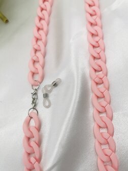 Trendy 2 in 1 Zonnebril / Ketting - Brillenkoord  Acryl schakelketting -L70 cm  mat light pink