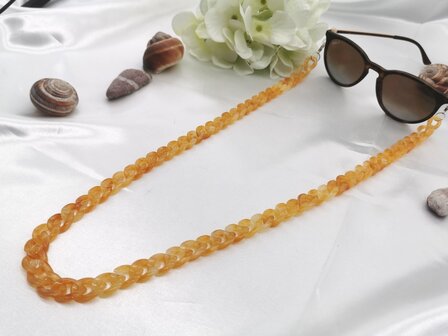 Trendige 2-in-1-Sonnenbrille/Halskette &ndash; Brillenband, Acryl-Gliederkette &ndash; L70 cm, Gelb-Melange