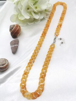 Trendy 2 in 1 Zonnebril / Ketting - Brillenkoord  Acryl schakelketting -L70 cm geel gem&ecirc;leerd