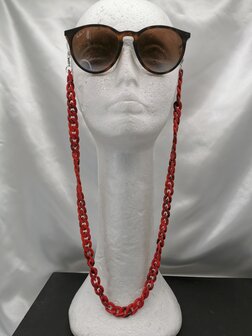 Trendige 2-in-1-Sonnenbrille/Halskette &ndash; Brillenband, Acryl-Gliederkette &ndash; L70 cm, Dunkelrot-Melange