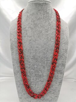 Trendy 2 in 1 Zonnebril / Ketting - Brillenkoord  Acryl schakelketting -L70 cm donker Rood gem&ecirc;leerd