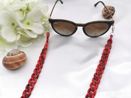 Trendige 2-in-1-Sonnenbrille/Halskette &ndash; Brillenband, Acryl-Gliederkette &ndash; L70 cm, Dunkelrot-Melange