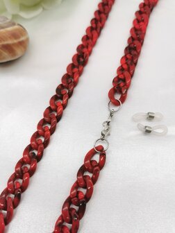 Trendy 2 in 1 Zonnebril / Ketting - Brillenkoord  Acryl schakelketting -L70 cm donker Rood gem&ecirc;leerd