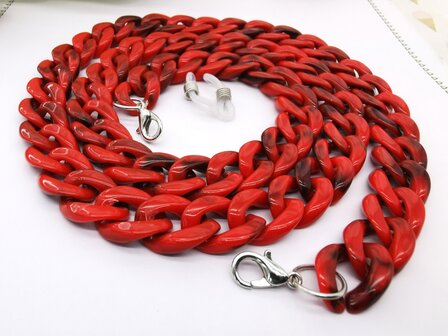 Trendy 2 in 1 Zonnebril / Ketting - Brillenkoord  Acryl schakelketting -L70 cm donker Rood gem&ecirc;leerd