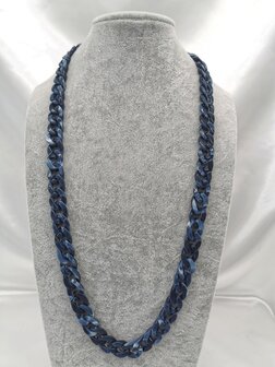 Trendy 2 in 1 Zonnebril / Ketting - Brillenkoord  Acryl schakelketting -L70 cm donker Blauw gem&ecirc;leerd