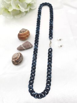 Trendy 2 in 1 Zonnebril / Ketting - Brillenkoord  Acryl schakelketting -L70 cm donker Blauw gem&ecirc;leerd