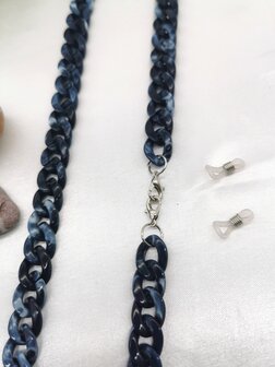 Trendy 2 in 1 Zonnebril / Ketting - Brillenkoord  Acryl schakelketting -L70 cm donker Blauw gem&ecirc;leerd