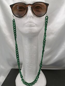 Trendige 2-in-1-Sonnenbrille/Halskette &ndash; Brillenband, Acryl-Gliederkette &ndash; L70 cm, Gr&uuml;n-Melange