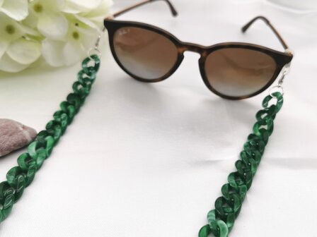 Trendige 2-in-1-Sonnenbrille/Halskette &ndash; Brillenband, Acryl-Gliederkette &ndash; L70 cm, Gr&uuml;n-Melange