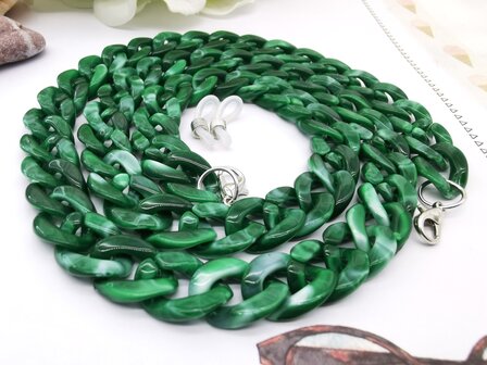 Trendy 2 in 1 Zonnebril / Ketting - Brillenkoord  Acryl schakelketting -L70 cm Groen gem&ecirc;leerd