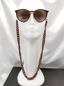 Trendy 2 in 1 Zonnebril / Ketting - Brillenkoord  Acryl schakelketting -L70 cm Chocolade bruin gem&ecirc;leerd