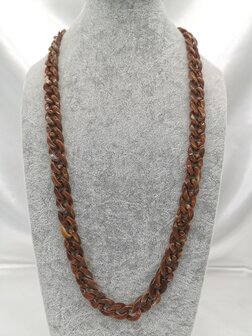 Trendy 2 in 1 Zonnebril / Ketting - Brillenkoord  Acryl schakelketting -L70 cm Chocolade bruin gem&ecirc;leerd