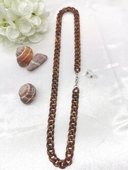 Trendy 2 in 1 Zonnebril / Ketting - Brillenkoord  Acryl schakelketting -L70 cm Chocolade bruin gem&ecirc;leerd