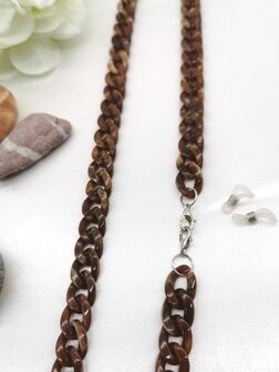 Trendy 2 in 1 Zonnebril / Ketting - Brillenkoord  Acryl schakelketting -L70 cm Chocolade bruin gem&ecirc;leerd