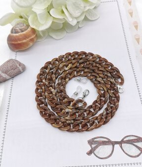 Trendy 2 in 1 Zonnebril / Ketting - Brillenkoord  Acryl schakelketting -L70 cm Chocolade bruin gem&ecirc;leerd