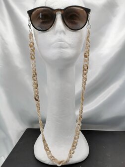 Trendige 2-in-1-Sonnenbrille/Halskette &ndash; Brillenband, Acryl-Gliederkette &ndash; L70 cm, Beige-Melange