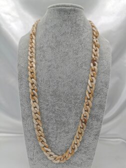 Trendy 2 in 1 Zonnebril / Ketting - Brillenkoord  Acryl schakelketting -L70 cm Ivoor gem&ecirc;leerd