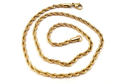 Edelstahl Goldfarbene Halskette aus gedrehter Kordel, L&auml;nge 50 cm