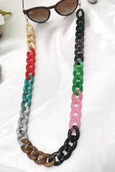 Trendige 2-in-1-Sonnenbrille/Halskette &ndash; Brillenband, Acryl-Gliederkette &ndash; L70 cm, mehrfarbig