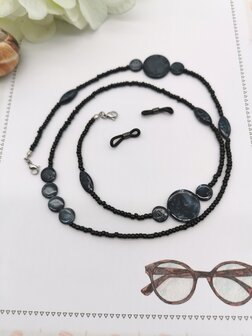 Trendy 2 in 1 Zonnebril / Ketting - Brillenkoord  kralen -L70 cm  gem&ecirc;leerd zwart/grijs