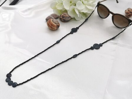 Trendy 2 in 1 Zonnebril / Ketting - Brillenkoord  kralen -L70 cm  gem&ecirc;leerd zwart/grijs