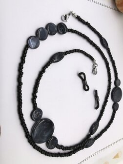 Trendy 2 in 1 Zonnebril / Ketting - Brillenkoord  kralen -L70 cm  gem&ecirc;leerd zwart/grijs