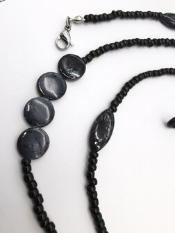 Trendy 2 in 1 Zonnebril / Ketting - Brillenkoord  kralen -L70 cm  gem&ecirc;leerd zwart/grijs