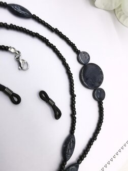 Trendy 2 in 1 Zonnebril / Ketting - Brillenkoord  kralen -L70 cm  gem&ecirc;leerd zwart/grijs