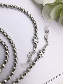 Trendy  Zonnebril Ketting - Brillenkoord  kralen -L70 cm  zilver bolletjes