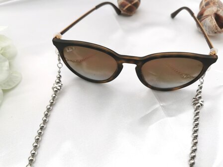 Trendige 2-in-1-Sonnenbrille/Halskette &ndash; Brillenband, Perlen -L70 cm silberne Kugeln