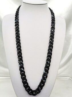 Trendy 2 in 1 Zonnebril / Ketting - Brillenkoord  Acryl schakelketting -L70 cm Zwart gem&ecirc;leerd