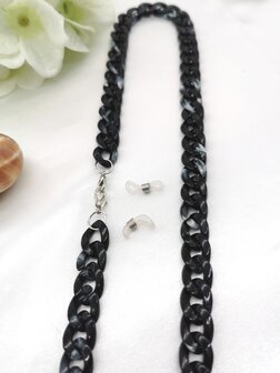 Trendy 2 in 1 Zonnebril / Ketting - Brillenkoord  Acryl schakelketting -L70 cm Zwart gem&ecirc;leerd