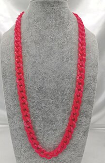 Trendy 2 in 1 Zonnebril / Ketting - Brillenkoord  Acryl schakelketting -L70 cm fuchsia gem&ecirc;leerd