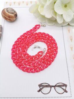 Trendy 2 in 1 Zonnebril / Ketting - Brillenkoord  Acryl schakelketting -L70 cm fuchsia gem&ecirc;leerd