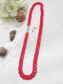 Trendy 2 in 1 Zonnebril / Ketting - Brillenkoord  Acryl schakelketting -L70 cm fuchsia gem&ecirc;leerd