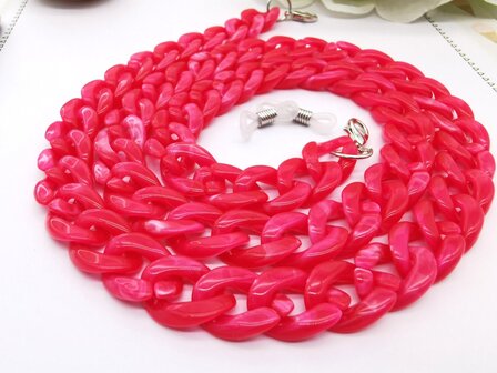 Trendy 2 in 1 Zonnebril / Ketting - Brillenkoord  Acryl schakelketting -L70 cm fuchsia gem&ecirc;leerd