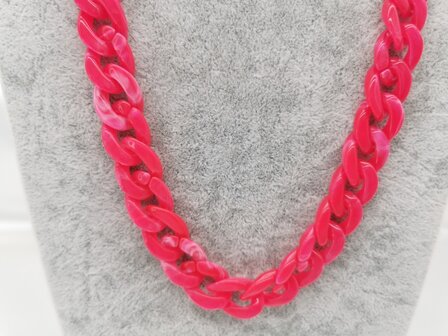 Trendy 2 in 1 Zonnebril / Ketting - Brillenkoord  Acryl schakelketting -L70 cm fuchsia gem&ecirc;leerd