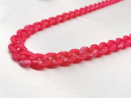 Trendy 2 in 1 Zonnebril / Ketting - Brillenkoord  Acryl schakelketting -L70 cm fuchsia gem&ecirc;leerd